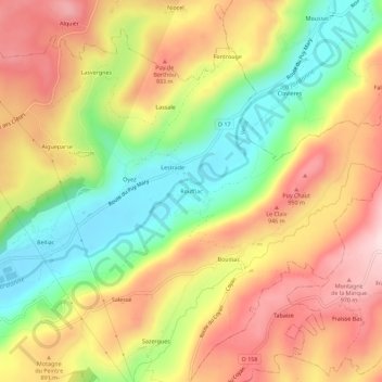 Mapa topográfico Rouffiac, altitude, relevo