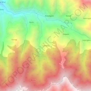 Mapa topográfico Londan, altitude, relevo