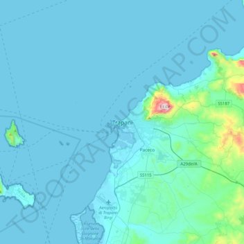 Mapa topográfico Trapani, altitude, relevo