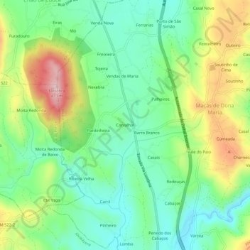 Mapa topográfico Carvalhal, altitude, relevo