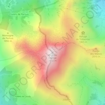 Mapa topográfico Mont de Grange, altitude, relevo