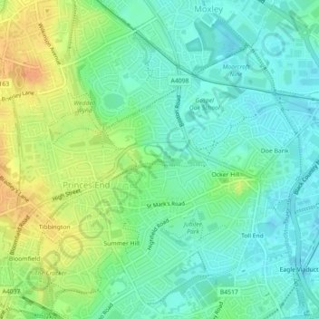 Mapa topográfico Gospel Oak, altitude, relevo