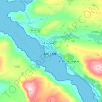 Mapa topográfico Ullapool, altitude, relevo