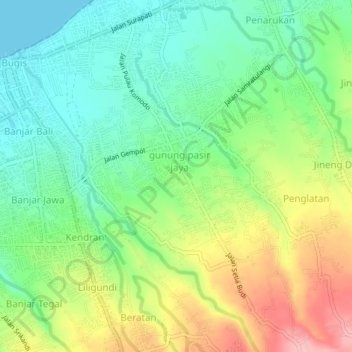 Mapa topográfico Banyuning, altitude, relevo