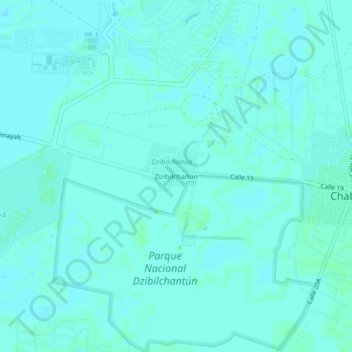 Mapa topográfico Dzibilchaltún, altitude, relevo