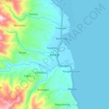 Mapa topográfico Bindoy, altitude, relevo