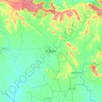 Mapa topográfico El Seibo, altitude, relevo
