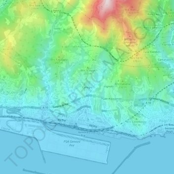 Mapa topográfico Collegio, altitude, relevo