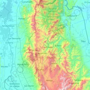 Mapa topográfico Convención, altitude, relevo