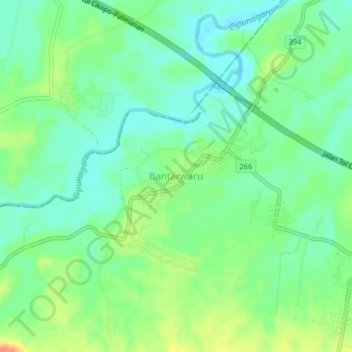 Mapa topográfico Bantarwaru, altitude, relevo