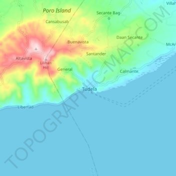 Mapa topográfico Tudela, altitude, relevo