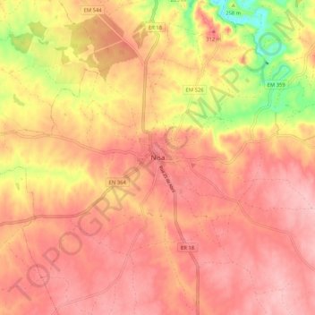 Mapa topográfico Nisa, altitude, relevo