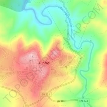 Mapa topográfico Castelo de Pinhel, altitude, relevo