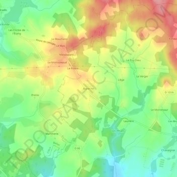 Mapa topográfico Banèche, altitude, relevo