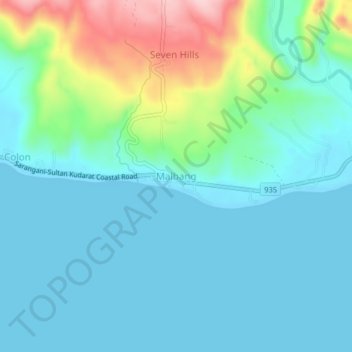 Mapa topográfico Malbang, altitude, relevo