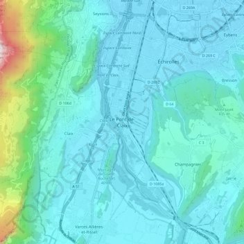 Mapa topográfico Le Pont-de-Claix, altitude, relevo