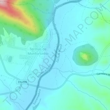 Mapa topográfico Rio Erges, altitude, relevo