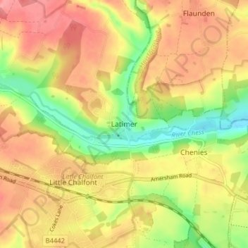 Mapa topográfico Latimer, altitude, relevo