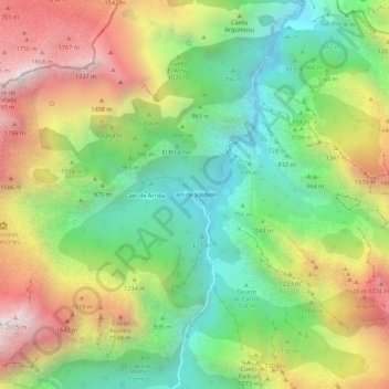 Mapa topográfico Caín de Valdeón, altitude, relevo