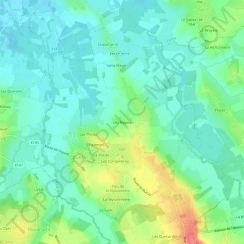 Mapa topográfico Les Rippes, altitude, relevo