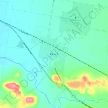 Mapa topográfico Oakey, altitude, relevo