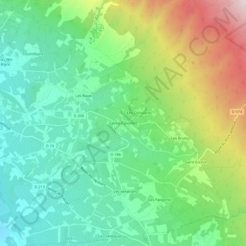 Mapa topográfico Sainte-Colombe, altitude, relevo