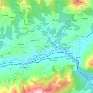 Mapa topográfico Serpiedo, altitude, relevo
