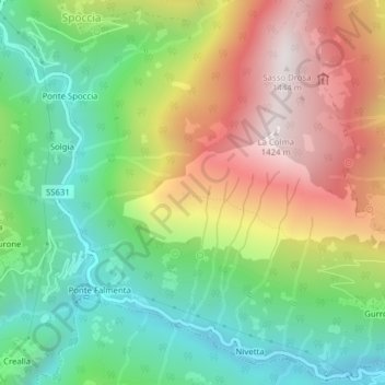 Mapa topográfico Bronte di Cavaglio, altitude, relevo