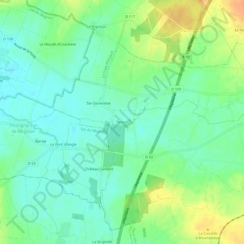 Mapa topográfico Tesson, altitude, relevo
