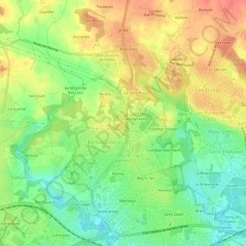 Mapa topográfico Kerdogan, altitude, relevo