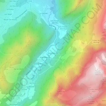 Mapa topográfico Les Plagnes, altitude, relevo