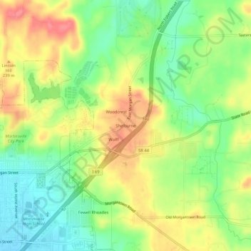 Mapa topográfico Shelburne, altitude, relevo
