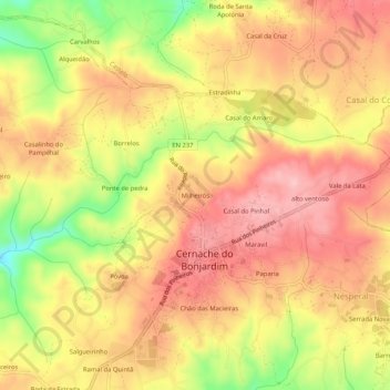 Mapa topográfico Milheirós, altitude, relevo