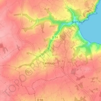Mapa topográfico Ar Rhuniou, altitude, relevo