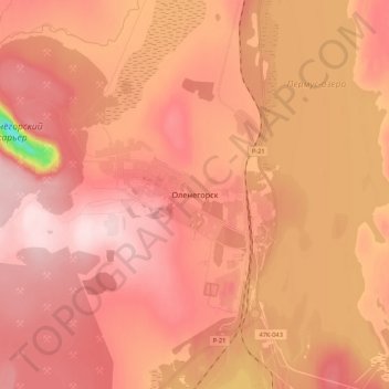 Mapa topográfico Olenegorsk, altitude, relevo