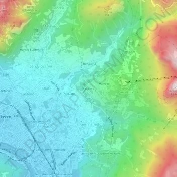 Mapa topográfico Falghera, altitude, relevo