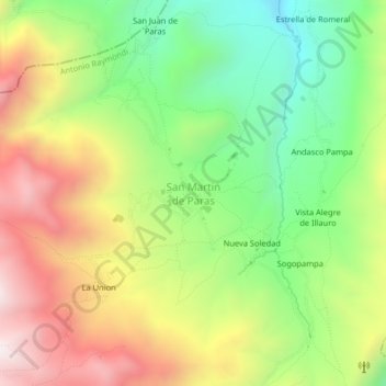 Mapa topográfico San Martin de Paras, altitude, relevo
