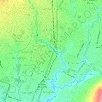 Mapa topográfico Sukoharjo, altitude, relevo