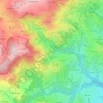 Mapa topográfico La Jurière, altitude, relevo