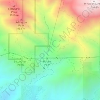 Mapa topográfico 7 falls, altitude, relevo