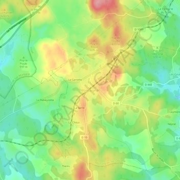 Mapa topográfico Montaignac, altitude, relevo