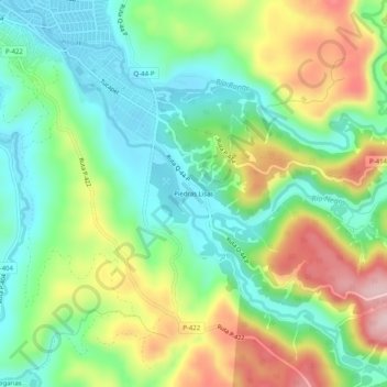 Mapa topográfico Piedras Lisas, altitude, relevo