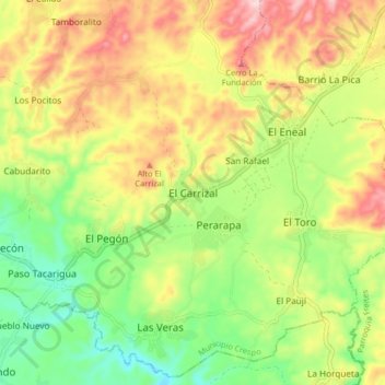 Mapa topográfico El Carrizal, altitude, relevo