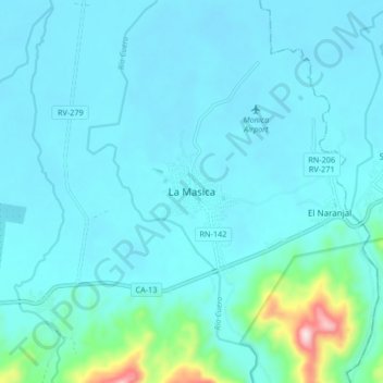 Mapa topográfico La Masica, altitude, relevo