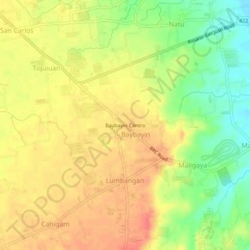 Mapa topográfico Baybayin Centro, altitude, relevo