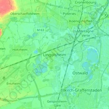 Mapa topográfico Lingolsheim, altitude, relevo