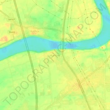 Mapa topográfico Kamrej, altitude, relevo