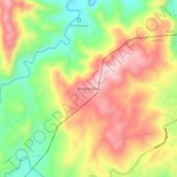 Mapa topográfico Madilay-dilay, altitude, relevo