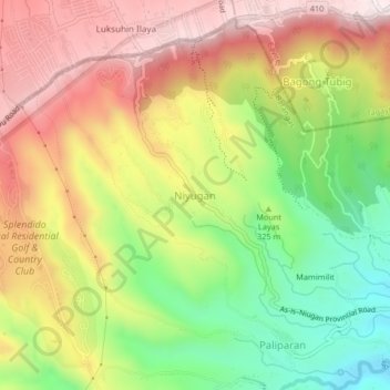Mapa topográfico Niyugan, altitude, relevo