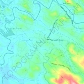 Mapa topográfico Mallassery, altitude, relevo